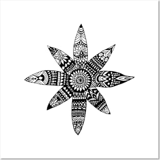 Star Mandala - black and white Posters and Art